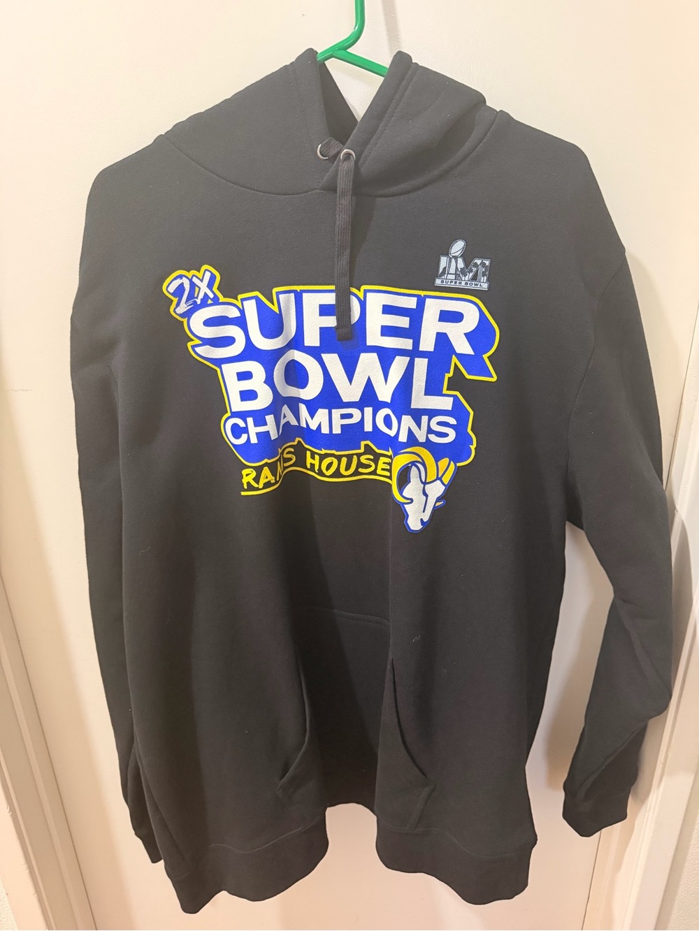 Fanatics Black Hoodie with Blue and Yellow Super Bowl Champions Graphics